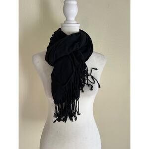 Pashmina Scarf Shawl Black Wrap Tassel Hem Classic Soft Elegant Wedding Layer